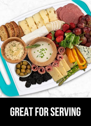 GORILLA GRIP BPA-Free Reversible Kitchen Cutting Board Set of 3, US Designed, Nonporous, Juice Grooves Catch Liquid, Slip Resistant Border, Dishwasher Safe Durable Large Food Chopping Boards Turquoise