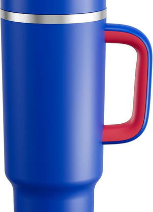 ENCOOL 40 oz Tumbler with Handle and Straw: Stainless Steel Insulated Tumbler Keeps Cold for 24 Hours, Leakproof Travel Cup Fits in Cup Holder and BPA-Free,Beaucoup Blue