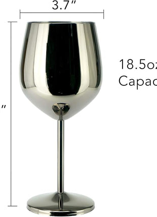 PG Set of 4 Stainless Steel Wine Glasses - 18.5oz Black Unbreakable Stem Metal Wine Goblets