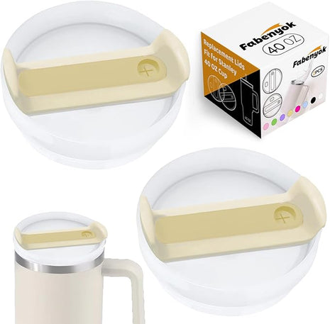 40 OZ Tumbler Lid Replacement Fit for Stanley Cup, 2 Pack Clear Replacement Lids Fit for Stanley Travel Tumbler, Spill Proof Tumbler Covers for Stanley Cup Accessories (Opaque - Cream)