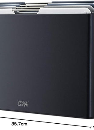 Joseph Joseph Folio 4-Piece Colour coded Cutting Board Set, Slimline case for organized Kitchen storage, Graphite