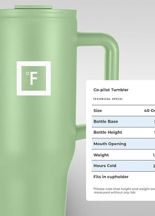 IRON °FLASK Co-Pilot Insulated Mug w/Straw & Flip Cap Lids - Cup Holder Bottle for Hot, Cold Drink - Leak-Proof - Water, Coffee Portable Travel Mug - Apple Green, 40 Oz