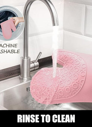 Rorecay 6pcs Oven Mitts and Pot Holders Sets for Kitchen, Extra Long Non-Slip Silicone Oven Gloves Heat Resistant 500 Degrees Potholders Hot Pads for Baking Cooking, Quilted Liner, Pink