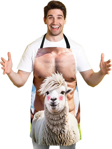 Funny Men Cooking Grilling Aprons Belly BBQ Funny Gag Gifts for Christmas, White Elephant Gift Exchange (Goat, One Size)
