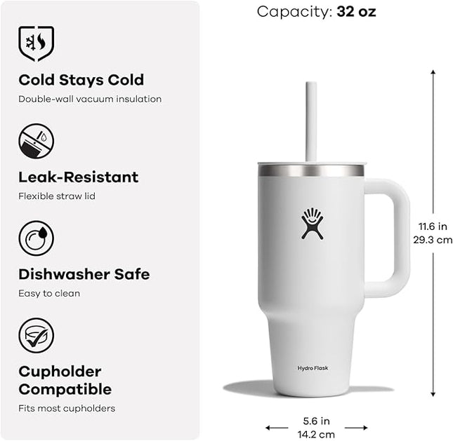 Hydro Flask 32 Oz Travel Tumbler with Handle, Lid and Straw - Insulated Stainless Steel in 32 Oz Fir