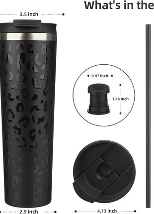 BJPKPK 34oz Insulated Tumbler With lid And Straw Stainless Steel Tumblers Travel Coffee Mug Reusable Thermal Cup,Black Leopard