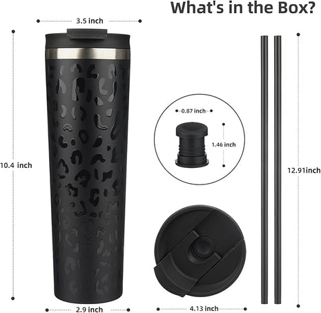 BJPKPK 34oz Insulated Tumbler With lid And Straw Stainless Steel Tumblers Travel Coffee Mug Reusable Thermal Cup,Black Leopard