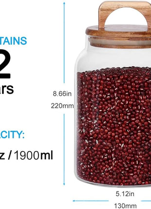 SAIOOL Canister Set of 2, Glass Kitchen Canisters with Airtight Acacia Lid, Tall Clear Airtight Food Storage Jar, Kitchen Pantry Storage Container for Noodles Flour Cereal Coffee