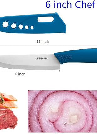 Ceramic Knife Set Knives Set for Kitchen Ceramic Kitchen Knives Colored w Sheath 6" Bread Knife 6" Chef Knife 5" Utility Knife 4" Fruit Knife 3" Paring Knife 1 Peeler Colorful Rust Free Proof