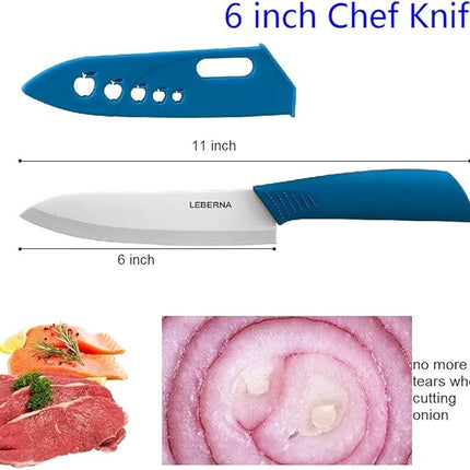 Ceramic Knife Set Knives Set for Kitchen Ceramic Kitchen Knives Colored w Sheath 6" Bread Knife 6" Chef Knife 5" Utility Knife 4" Fruit Knife 3" Paring Knife 1 Peeler Colorful Rust Free Proof