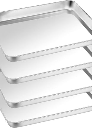 P&P CHEF 12.5 Inch Baking Cookie Sheet, Oven Pan Tray Stainless Steel Sheet Pan for Kitchen, Oven Bakeware for Multi Uses, Shiny Look & Dishwasher Safe, Healthy & Heavy Duty, 4Pcs