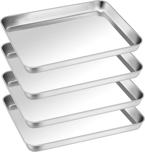 P&P CHEF 12.5 Inch Baking Cookie Sheet, Oven Pan Tray Stainless Steel Sheet Pan for Kitchen, Oven Bakeware for Multi Uses, Shiny Look & Dishwasher Safe, Healthy & Heavy Duty, 4Pcs