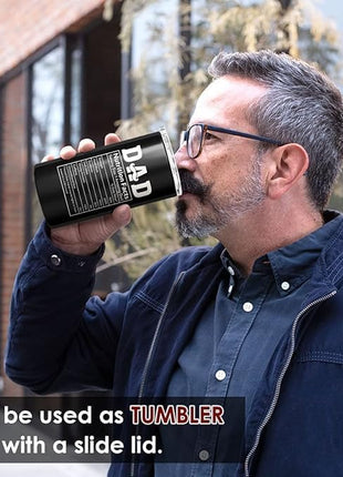 SANDJEST 4-in-1 Dad Tumbler Gifts for Dad from Daughter Son - 12oz Dad Nutrition Facts Can Cooler Tumblers Cup - Stainless Steel Insulated Cans Coozie Christmas, Birthday, Father's Day Gift for Daddy