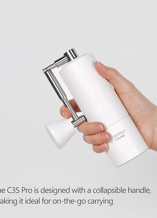 TIMEMORE Chestnut C3S Pro Manual Coffee Grinder, Stainless Steel S2C Conical Burr Coffee Grinder, Hand Coffee Grinder with Foldable Handle, Adjustable Grind Setting for Travel/Camping/Home, White