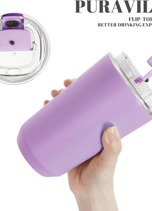 Puraville Insulated Tumblers with Lid, 14 oz Travel Coffee Mug Stainless Steel Vacuum Cup, Leak Proof Reusable Double Walled Coffee Tumbler for Iced and Hot Drinks, Lilac