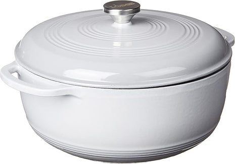 Lodge 7.5 Quart Enameled Cast Iron Dutch Oven with Lid – Dual Handles – Oven Safe up to 500° F or on Stovetop - Use to Marinate, Cook, Bake, Refrigerate and Serve –Gray