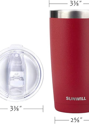 SUNWILL Travel Coffee Tumbler 20 oz, Insulated Mug with Lid, Stainless Steel Cup for Hot and Cold Drinks, Powder Coated Wine Red
