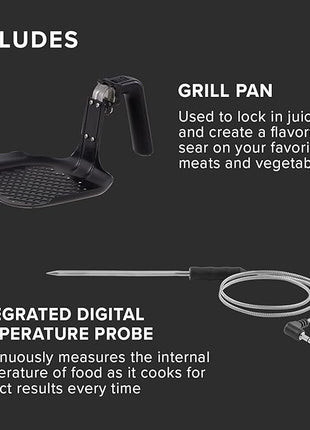 Nuwave Brio 6-Quart Healthy Digital Smart Air Fryer with Probe One-Touch Digital Controls, Advanced Cooking Functions, Removable Divider Insert & Grill Pan (NEW ACCESSORY),Black