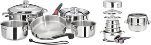 Magma 10 Piece Gourmet Nesting Stainless Steel Cookware Set, Induction Compatible, Oven Safe to 500°F - Suitable for All Stovetops, Removable Handles, Silver