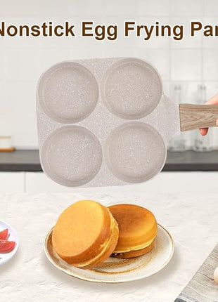 Fried Egg Pan, Egg Frying Pan 4 Cups Egg Poacher Pan Nonstick Mini Pancake Pan Burger Maker for Breakfast, Aluminum Alloy (White)