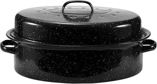 JY COOKMENT Granite Roaster Pan, 18' Enameled Roasting Pan with Domed Lid. Oval Turkey Roaster, Great for Chicken, Lamb, Vegetable. Dishwasher Safe Cookware Fit for 18Lb Turkey