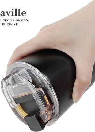 Puraville Insulated Tumblers with Lid, 10 oz Travel Coffee Mug Stainless Steel Vacuum Cup, Leak Proof Reusable Double Walled Coffee Tumbler for Iced and Hot Drinks, Black