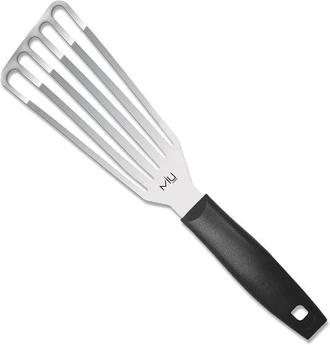 MIU Fish Spatula Stainless Steel, Slotted Flexible Metal, Lightweight Barbecue Turner, 6.5 inch Blade, Plastic Handle with Hole, Grilling Utensils