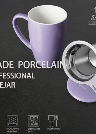 Sweejar Porcelain Tea Infuser Mug with Lid, 16 oz Teacup with Strainers for Loose Leaf Tea, Microwave and Dishwasher Safe Coffee Mug(Purple)