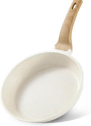 CAROTE Non Stick Frying Pan Skillet, Omelet Pan, Healthy Non Toxic Granite Chef Pan, Induction Compatible Egg Frying Pan with Heat-Resistant Handle, PFOA-Free,Cream White, 8"