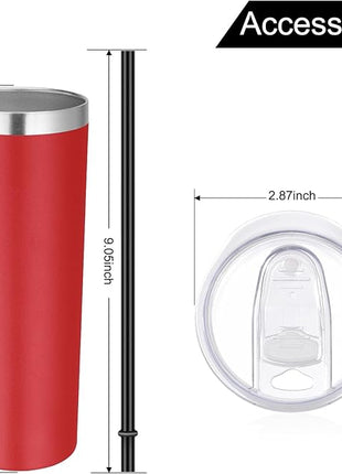 VEGOND 20 oz Stainless Steel Skinny Tumbler with Lids and Straws, 20oz Vacuum Insulated Slim Tumbler Cup, Double Wall Travel Tumblers Bulk for Cold Hot Drinks, Red 12 Pack