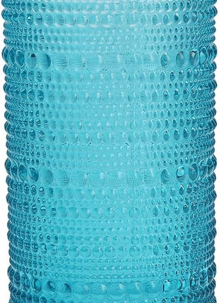 Fortessa Jupiter Beaded Hobnail Glass, 13 Ounce Iced Beverage (Set of 6), Lagoon Blue