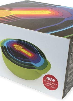 Joseph Joseph Nest 9 Plus, 9 Piece Compact Food Preparation Set with Mixing Bowls, Measuring cups, Sieve and Colander, MultiColor