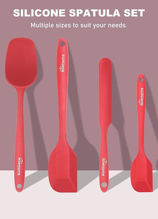NileHome Silicone Spatula Set, Rubber Spatula High Heat-Resistant Premium BPA-Free One Piece Seamless Design Cooking Spatulas Utensils Set for Kitchen 4Pack(Red)
