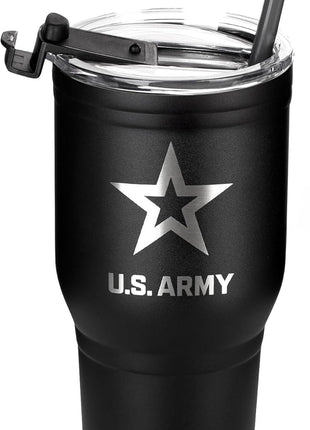 Military Gift Shop 30 oz US-Army Black Double Wall Vacuum Insulated Stainless Steel Travel Mug - Soldier Deployment Gifts - Army 30oz Tumbler