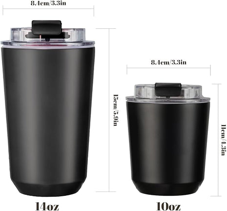 Puraville 2 Pack Insulated Tumblers with Lid, 10 oz Travel Coffee Mug Stainless Steel Vacuum Cup, Leak Proof Double Walled Coffee Tumbler for Iced and Hot Drinks, Black and Cream