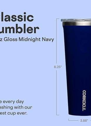 Corkcicle Classic Tumbler - Keeps Drinks Cold for 9 Hours & Hot for 3 - Triple-Insulated Stainless Steel - Holiday Tumbler Gift - 24 oz - Gloss Midnight Navy