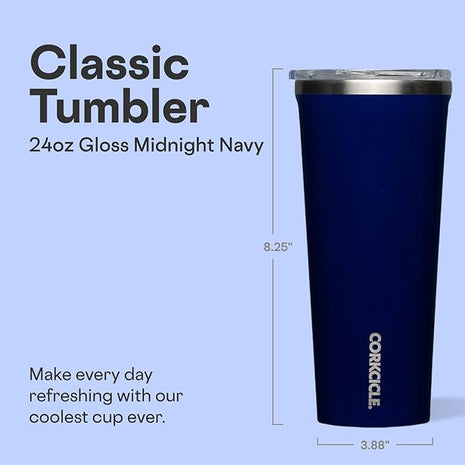 Corkcicle Classic Tumbler - Keeps Drinks Cold for 9 Hours & Hot for 3 - Triple-Insulated Stainless Steel - Holiday Tumbler Gift - 24 oz - Gloss Midnight Navy