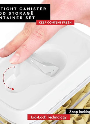 DWËLLZA KITCHEN Pasta Storage Containers for Pantry - Set of 2 White Airtight Spaghetti Container Storage - Ideal for Spaghetti & Noodles, Kitchen Pantry Organization and Storage, Keeps Food Fresh
