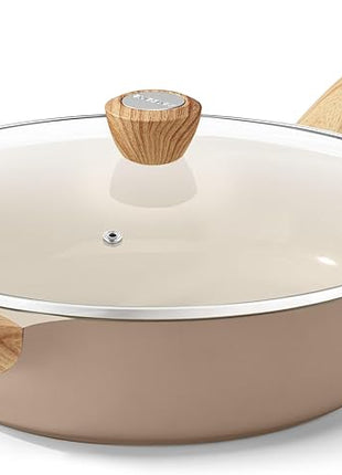 SENSARTE Ceramic Nonstick Frying Pan Skillet with Lid, 10.5 Inch Deep Frying Pan, 3.8 Qt Saute Pan, Induction Pan, Healthy Non Toxic Cooking Pan with Helper Handle, PFOA PFAS PTFE Free