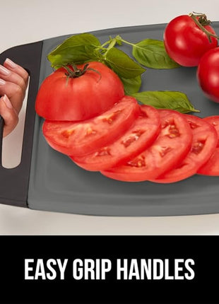 GORILLA GRIP BPA-Free Reversible Kitchen Cutting Board Set of 3, US Designed, Nonporous, Juice Grooves Catch Liquid, Slip Resistant Border, Dishwasher Safe, Durable Food Chopping Boards, Black Gray