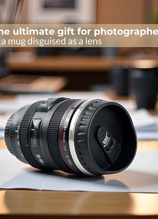 Camera Lens Coffee Mug with Slider Lid – Realistic DSLR Thermos Cup, Novelty Gift for Photographers, Coffee Lovers, Men & Women