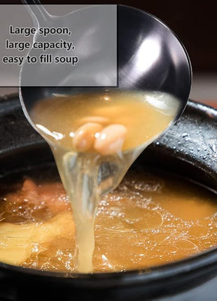 Newness Soup Ladle, [Rustproof, Heat Resistance, Integral Forming] Durable 304 Stainless Steel Soup Spoon with Vacuum Ergonomic Round Handle, Cooking Spoon for Kitchen, 13.7 Inches, Black