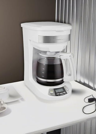 Hamilton Beach 12 Cup Programmable Drip Coffee Maker with 3 Brew Options, Glass Carafe, Auto Pause and Pour, White (46294)