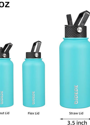 BJPKPK Insulated Water Bottles with Straw Lid, 27oz Stainless Steel Water Bottle with 3 Lids, Leak Proof BPA Free Metal Thermo, Mugs, Tumblers, Keep Cold Hot - Turquoise