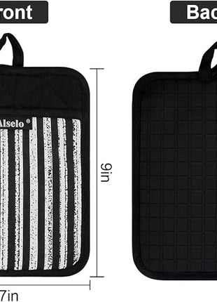 Silicone Pot Holders Set of 3 Heat Resistant & Non Slip Potholders, Professional Oven Hot Pads with Pockets Mitts for Kitchen Cooking Baking Barbecue (3, Black)