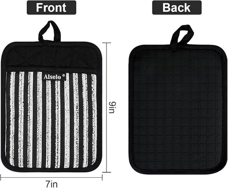 Silicone Pot Holders Set of 3 Heat Resistant & Non Slip Potholders, Professional Oven Hot Pads with Pockets Mitts for Kitchen Cooking Baking Barbecue (3, Black)