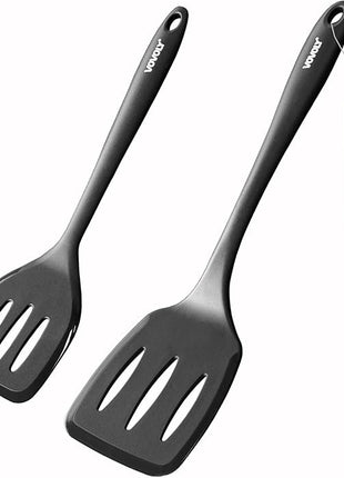 Silicone Spatula Set, 600°F Heat Resistant Silicone Spatula Turner Flipper for Cooking, Non Stick and Non Scratch Kitchen Utensils for Eggs & Fish, 2 Pack, Black