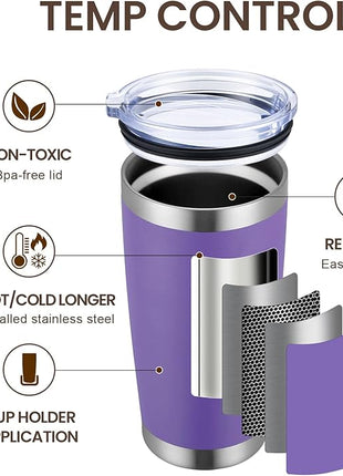 MEWAY 20oz Tumbler 12 Pack Double Wall Vacuum Insulated Travel Mug Bulk, Stainless Steel Tumblers with Lid and Straw, Durable Powder Coated Coffee Cups for Cold & Hot Drinks (Purple, 12)