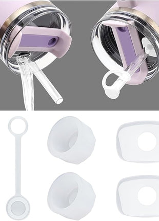 2Sets Silicone Spill Proof Stopper for Stanley 40/30 oz Quencher H2.0 Tumbler with Handle for Stanley Cup Accessories Including 2 Straw Cover Cap, 2 Round Leak Stopper 2 Square Spill Stoppers