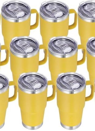 VEGOND 20 oz Tumbler Bulk with Handle Lid and Straw, Stainless Steel Insulated Travel Coffee Mug Set, Spill Proof Double Wall Metal Tumblers Cups, Powder Yellow 12 Pack